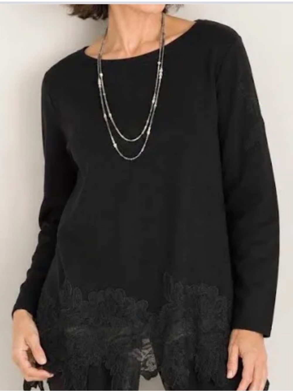 Chico's Black Pullover with Lace Hem
